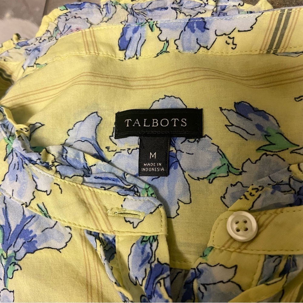 Talbots COTTON FEMININE POPOVER Blouse Size m SKIPPING FLORAL Pale Yellow Spring - Picture 8 of 9